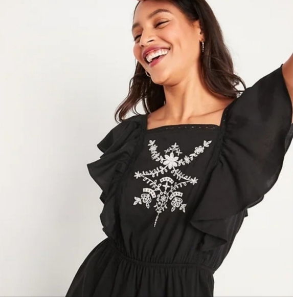 Old navy Flutter-Sleeve Embroidered Tie-Back Mini Dress  size L Cotton Rayon - Picture 4 of 14